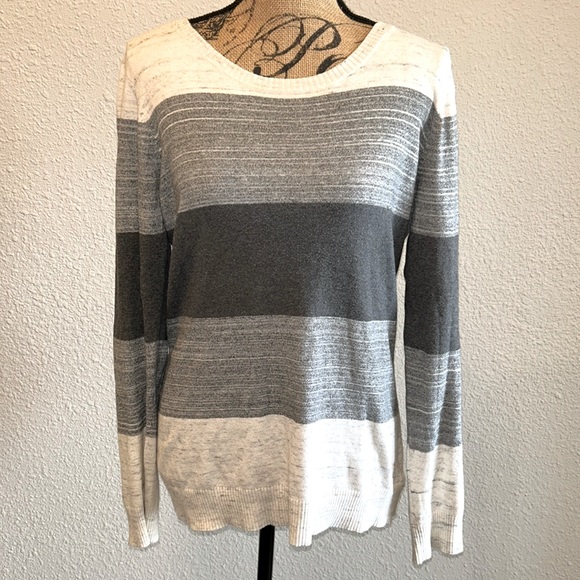 Kersh Sweaters - Kerch Grey Striped Sweater Sz Large